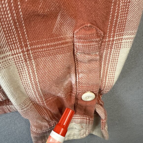 Mother The Overshirt Jacket Size S Hot Off the Block 100% Cotton Orange Plaid - Picture 4 of 11